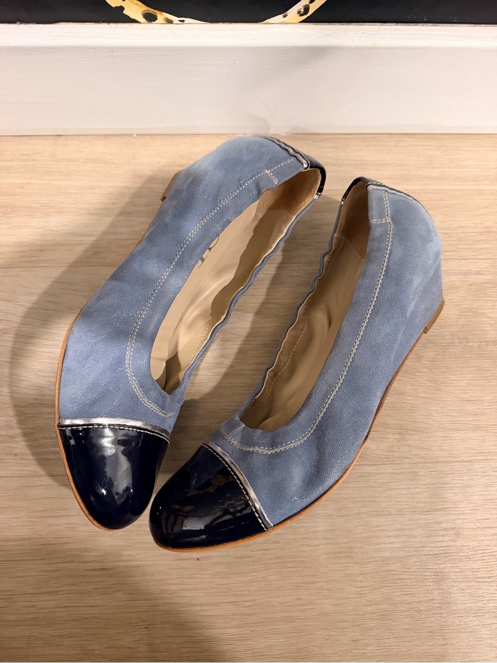 AGL Monika Two-Tone Blue Cap-Toe Wedge Flats size 9 made in Italy